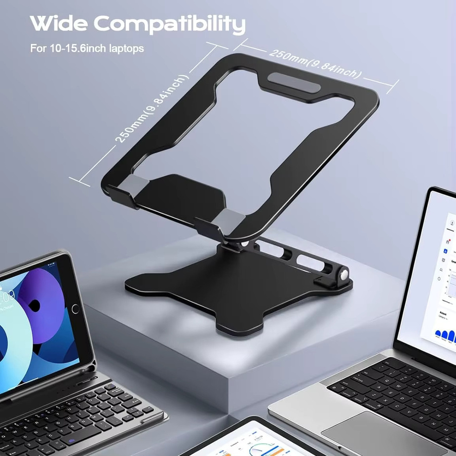 YYLMONE DT-02B Telefon- und Tablet-Ständer aus Aluminiumlegierung, verstellbarer Laptop-Ständer für bis zu 17 Zoll, tragbarer Klappständer in Schwarz - Bild 2