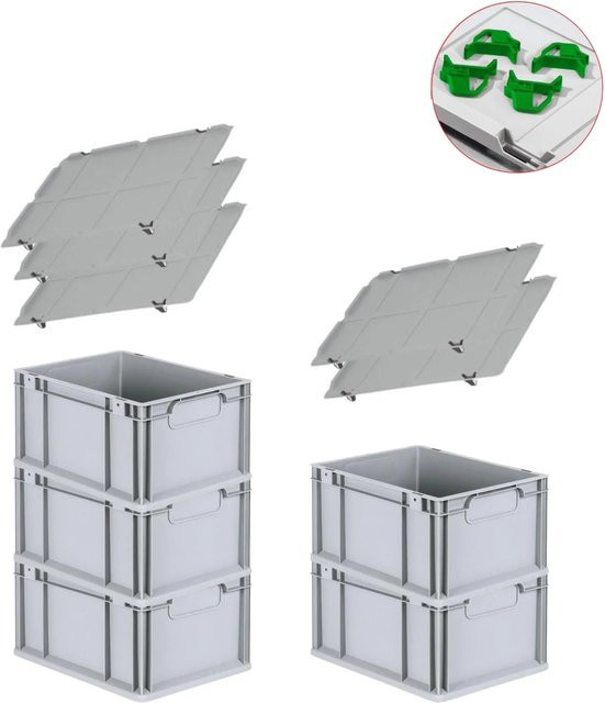 PROREGAL Spar Set 5x Eurobox Nextgen Economy mit Auflagedeckel und Schiebeschnappverschlüssen in Grün, H x B x T: 22 x 30 x 40 cm - Bild 1