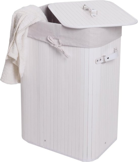 Wäschekorb MCW-C21 aus Bambus in Weiß, B/T/H: 61 x 43 x 32 cm - Bild 1