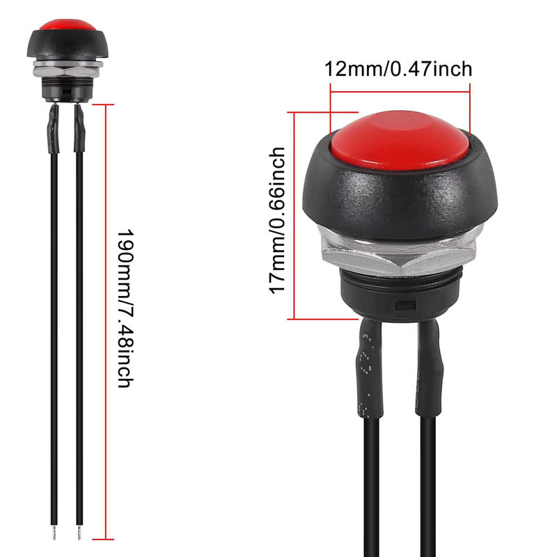 AOKIN 10 Stück Momentan-Drucktastenschalter 12 mm rund wasserdicht in Schwarz und Rot mit vorgelöteten Drähten - Bild 3