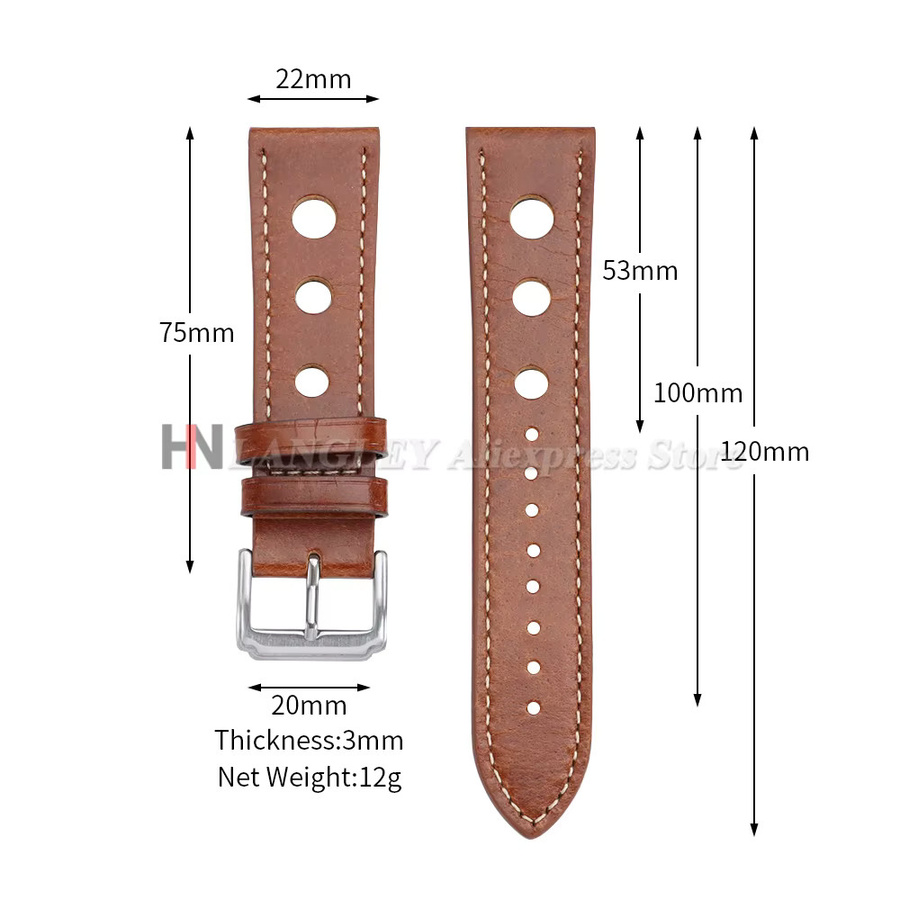 langley Uhrenarmband Leder, Vintage, 20mm 22mm, Unisex - Bild 2