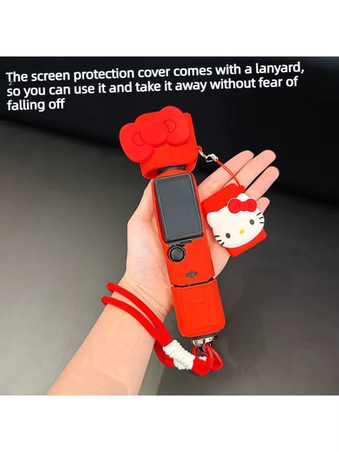 Sanrio Hello Kitty Silikon-Schutzhülle für DJI OSMO Pocket 3 mit Trageband in Schwarz und Rot - Bild 4