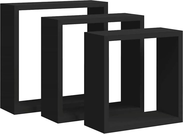 Set aus 3 vidaXL Würfelregalen aus MDF in Schwarz matt, wandmontiert - Bild 1