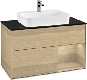 V&B Waschtischunterschrank Finion 100 mit Wandbeleuchtung in Eiche Oak, Breite: 100 cm, Höhe: 50,1 cm, Tiefe: 50,1 cm - Bild 1