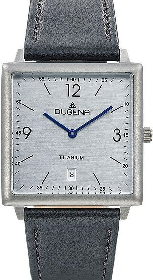 Dugena Armbanduhr Titan, Quarz, Eckig, Leder, Silber, Schwarz, Unisex - Bild 1