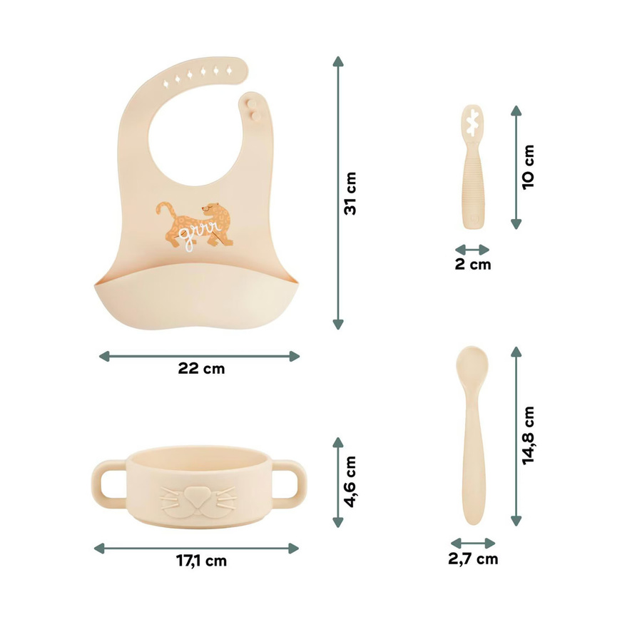 Babymoov 4-tlg. Geschirrset mit Silikon-Lätzchen in Beige - Bild 3