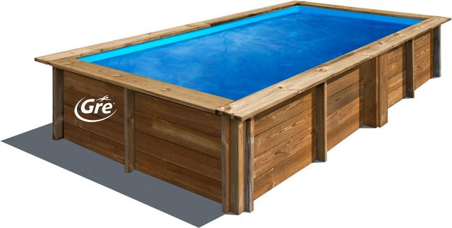 Gre Echtholzpool Lemon Rechteckiger oberirdischer Holzpool in Braun und Blau, B/T/H: 375 x 200 x 68 cm - Bild 1