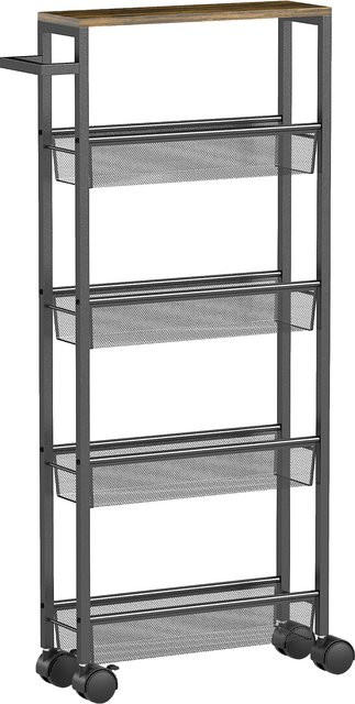 HOMCOM Küchenwagen Servierwagen mit 5 Ebenen in Schwarz und Holzoptik, schmaler Rollwagen mit Metallrahmen und Arbeitsplatte, B/T/H: 47 x 13 x 96,5 cm - Bild 1