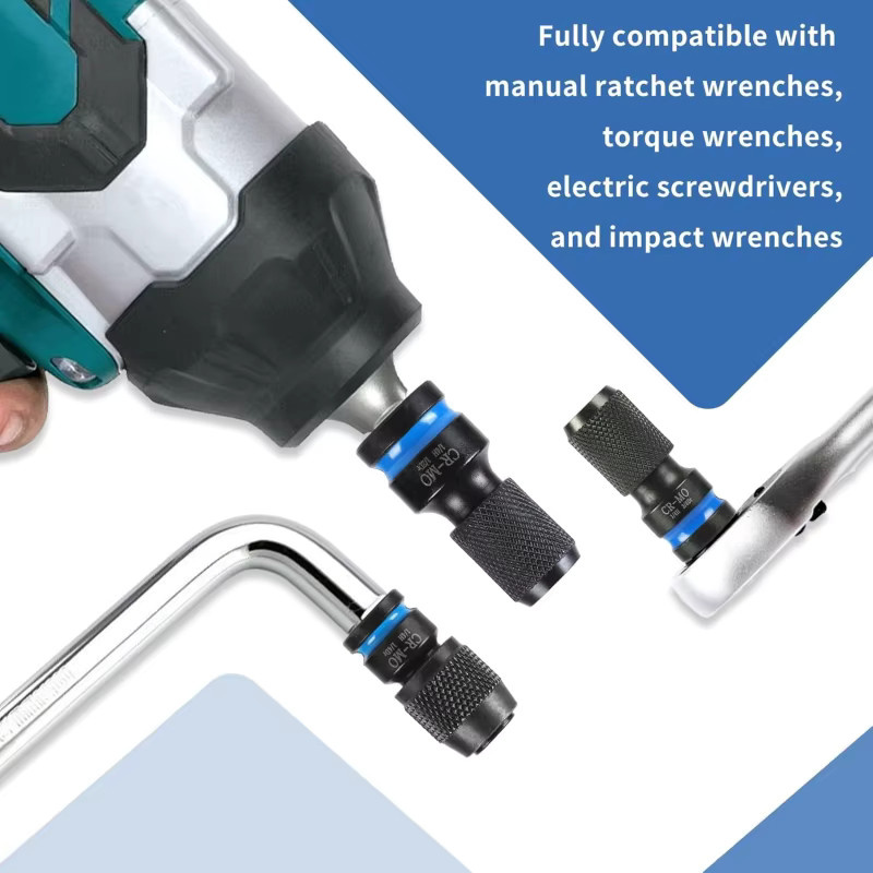 Universelles Schlagschrauber-Adapter Set mit 1/4, 3/8 und 1/2 Sechskant-Steckschlüssel-Adaptern und Schnellwechsel-Bit-Halter in Schwarz und Multicolour - Bild 3