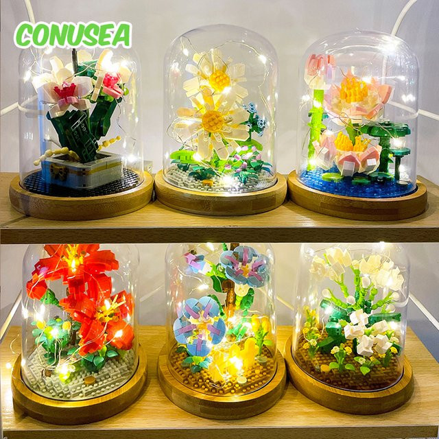CONUSEA LED-Bausteine Ewige Blumen Bouquet Bonsai Mini-Block Künstliche Blumen-Deko in Mehrfarbig - Bild 1