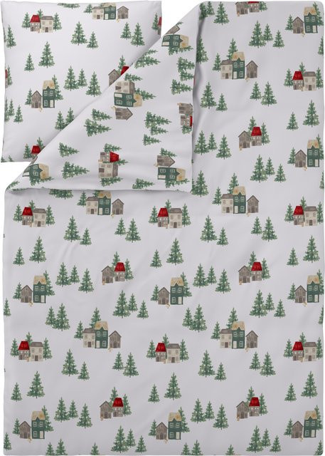 LIVARNO Bettwäsche CVC Feinbiber mit Häuser-Motiv, Set aus Bettbezug und Kissenbezug, Multicolor, B/H: 155 x 220 cm und B/H: 80 x 80 cm - Bild 1