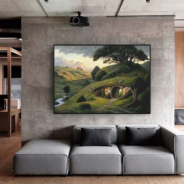 S-Shire Leinwandbild Hobbit-Höhle Landschafts-Poster als Wandkunst für dein Wohnzimmer in Mehrfarbig - Bild 4
