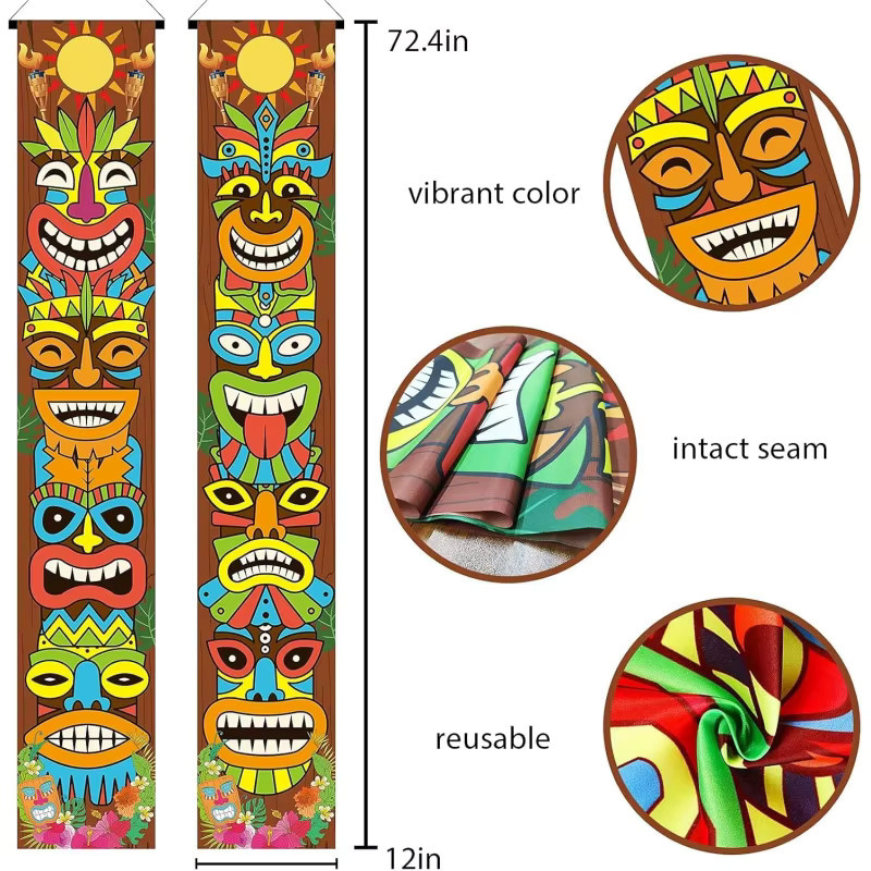 VIKAMA Tiki Totem Gate Banner Hawaiianische Tropische Party-Dekoration als hängende Kulisse für Innen und Außen, Mehrfarbig, B: 180 cm, H: 30 cm, T: 30 cm - Bild 4