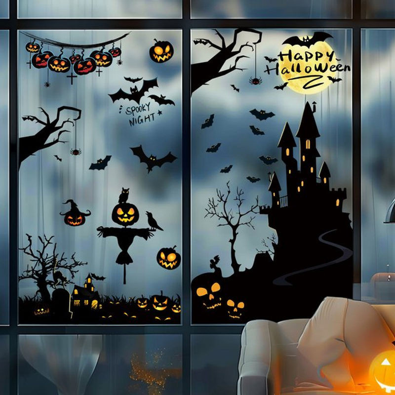 3er-Set BRUP Halloween Fensteraufkleber mit Fledermaus-Silhouette in Schwarz und Mehrfarbig für deine Dekoration - Bild 1