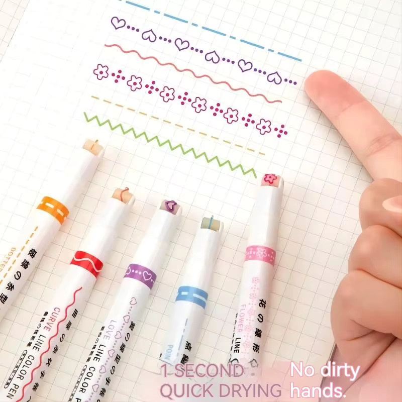 Kawaii Flowers Line Shaped Textmarker Set mit Rollenspitze und Curve Liner, 6-teiliges Set in Multicolour zum Schreiben und Journaling - Bild 2