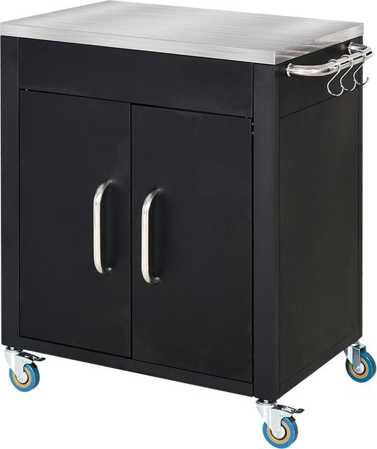 HOMCOM Küchenwagen mit Rollen und Schrank in Schwarz mit Edelstahlgriffen für Küche und Esszimmer, B/T/H: 86 x 50 x 86,5 cm - Bild 1