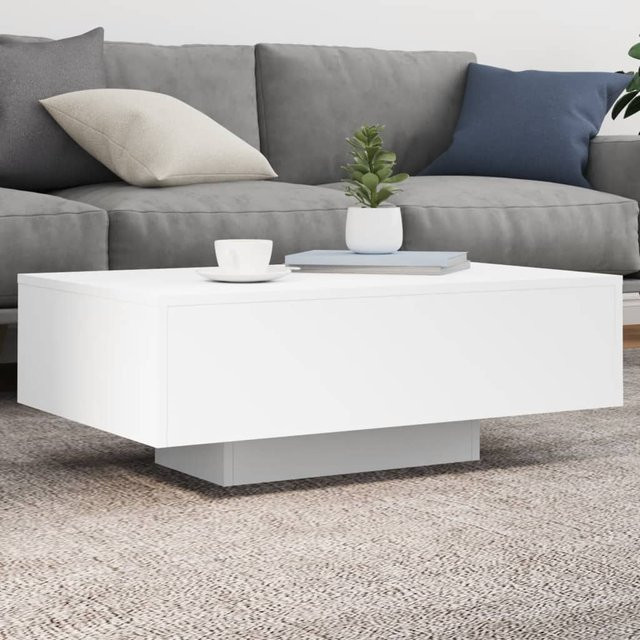 vidaXL Couchtisch mit LED-Leuchten in Weiß, modern und glänzend, B/T/H: 85 x 55 x 31 cm - Bild 1