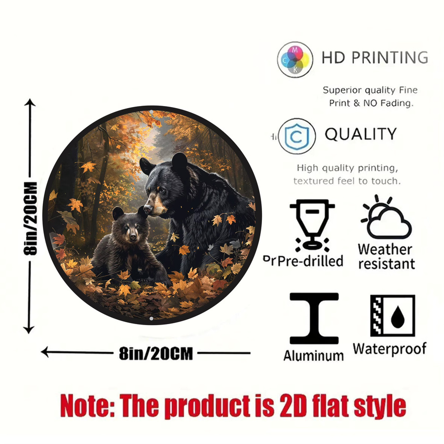 Rundes Aluminium-Wanddekorschild Potdemiel Black Bear & Cub in Schwarz und Multicolour, Durchmesser: 20 cm - Bild 2