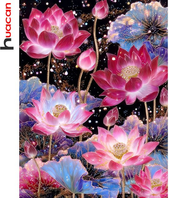 Huacan Diamant-Malerei Set Lotus Blumen Dekorative Diamant-Stickerei in Multicolour B/H: 30 x 20 cm - Bild 1