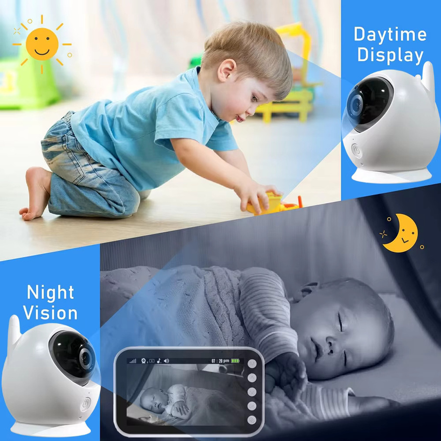 Zysecurity Drahtloses Video-Babyphone mit 4,3 Zoll HD-Display, 2-fach Zoom, 2-Wege-Audio und IR-Nachtsicht in Weiß - Bild 4