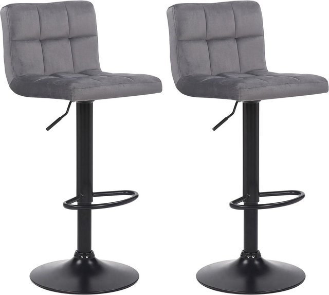 DELUKE 2er Set Barhocker RIVAN aus Samt in Grau mit Lehne und modernem Design, B/T/H: 40 x 40 x 85 cm - Bild 1