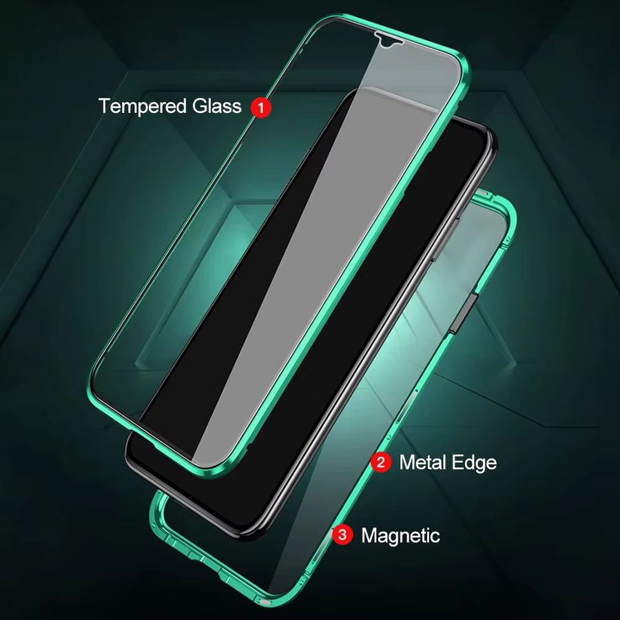 360 Grad doppelseitige Glas-Schutzhülle mit Metall-Bumper und Magnetfunktion für Honor Magic 7 Lite 5G, Honor Magic 6 und Honor Magic 5 in Grün - Bild 3