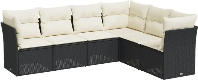 vidaXL 6-tlg Garten-Sofagarnitur in L-Form aus Polyrattan mit Kissen, Schwarz - Bild 1