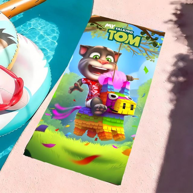 T-Talking Tom & Friends Mikrofaser Strandhandtuch, sandfrei und schnelltrocknend, Multicolor, B: 178 cm, B: 90 cm - Bild 1