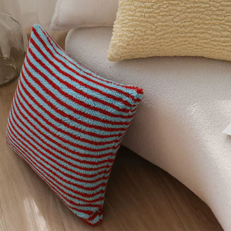 CANIRICA Kissenbezug aus weichem Plüsch mit Streifen-Design in Rot, Blau und Multicolour, B/T: 45 x 45 cm - Bild 5