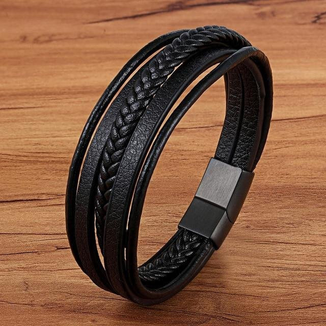 Yiran pet products Armband, Edelstahl, Leder, Schwarz, Herren, 21cm - Bild 1