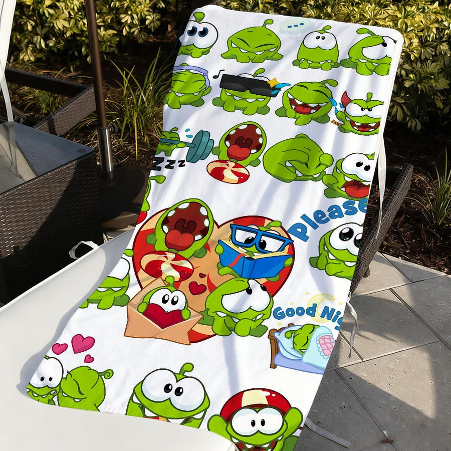 Schnelltrocknendes Strandhandtuch Om Nom Stories Frosch Motiv in Weiß, B: 30 cm, H: 60 cm - Bild 4