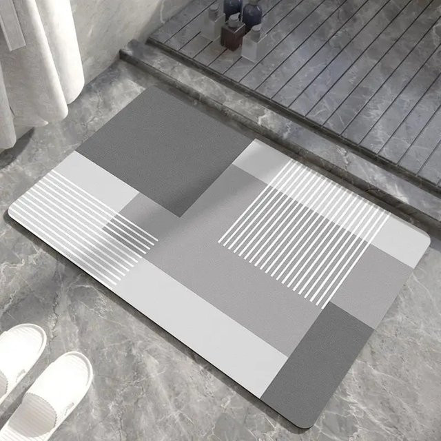 VIKAMA Grauer geometrischer Teppich, rutschfeste und wasserdichte Matte für Badezimmer, Küche oder Wohnzimmer, B/T: 60 x 40 cm - Bild 1