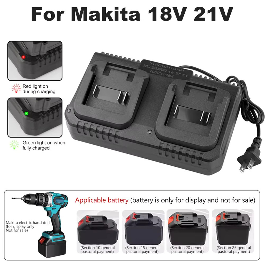 Makita Dual Slot Li-Ion Akku Schnellladegerät für 18V und 21V Elektrowerkzeuge, kompatibel mit BL1415, BL1815, BL1830, BL1850, Farbe: Schwarz - Bild 3