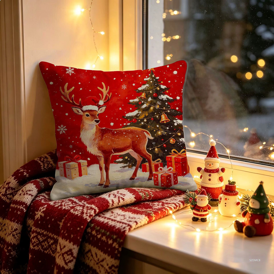 Dekorativer Weihnachts-Kissenbezug mit Weihnachtsmotiv in Rot, B/B/H: 45 x 45 x 0 cm - Bild 3