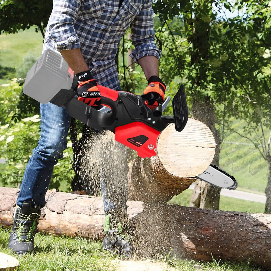 Bürstenlose Akku-Kettensäge 12 Zoll mit 3500W und 20000RPM für Makita 21V Akku, inklusive Ersatzakku, Farbe: Rot - Bild 5