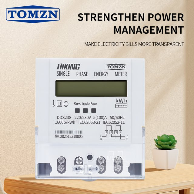 TOMZN 6 in 1 Bidirektionaler Aktiver Energiezähler Einphasig 5-100A 220/230V 50/60Hz mit LCD-Display in Weiß - Bild 1