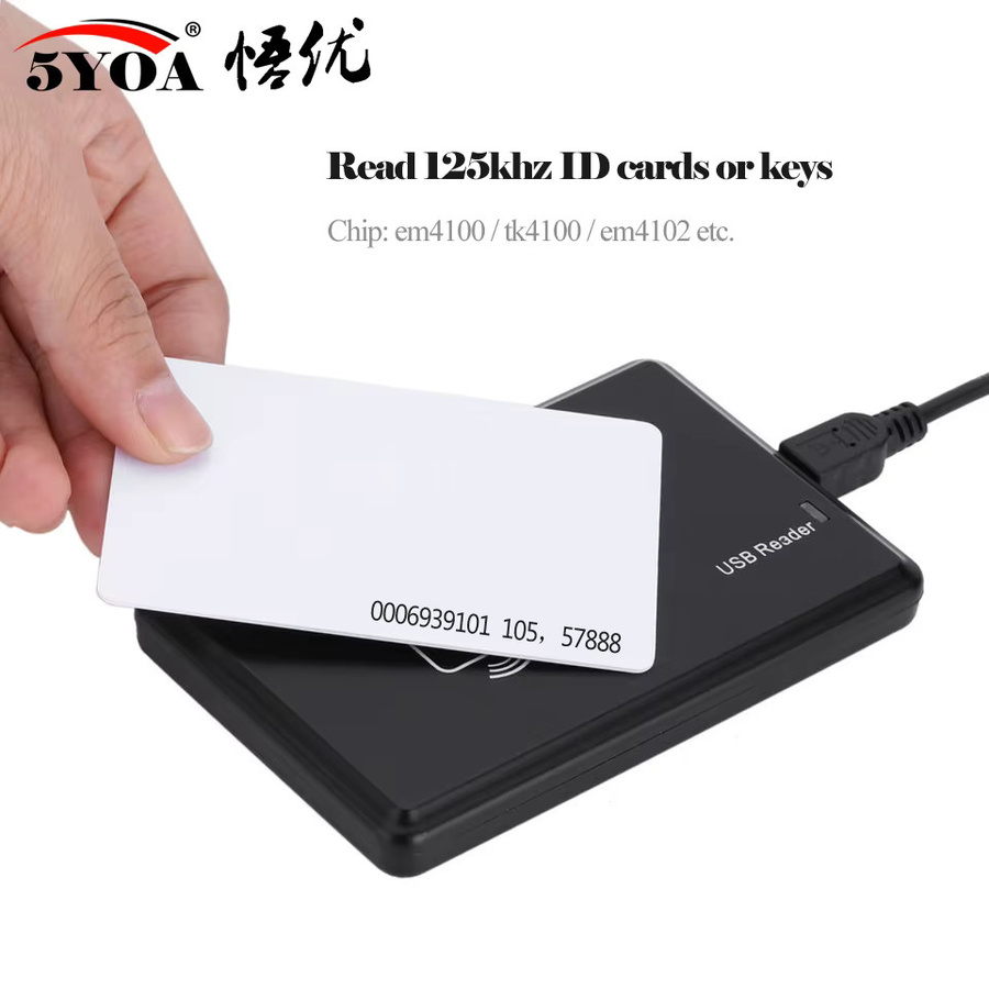 5YOA RFID-Lesegerät 125 kHz USB-Näherungssensor für EM4100 Smartcards zur Zugangskontrolle, Schwarz - Bild 3