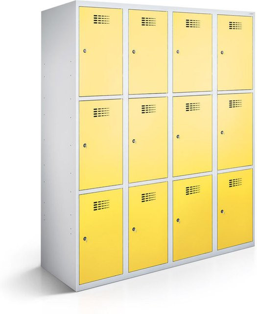 rotstahl Fächerschrank mit 12 Fächern (4x3) in Gelb und lichtgrauem Korpus, B/T/H: 120 x 50 x 180 cm - Bild 1
