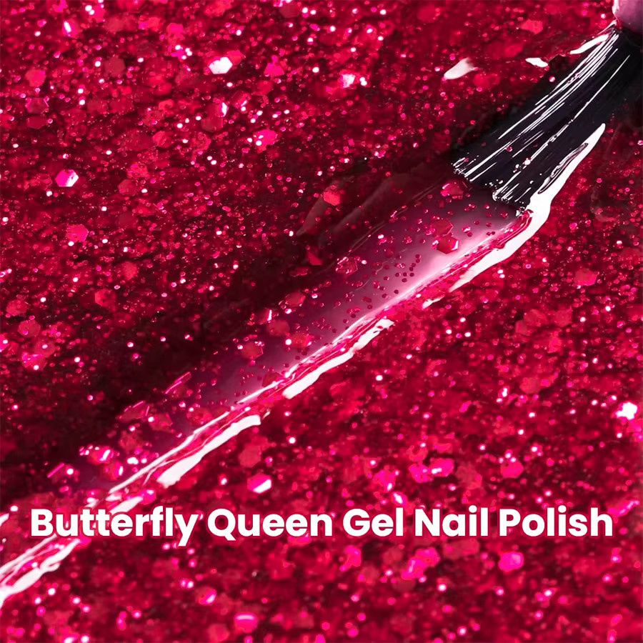 QAZIXU Nagellack, Rot, Glitzer-Gel, 10 ml - Bild 3