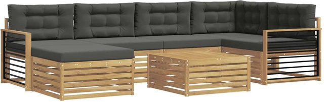 vidaXL Outdoor-Sofagarnitur L-Form aus Akazienholz mit 7 Kissen in Weiß und Anthrazit - Bild 1