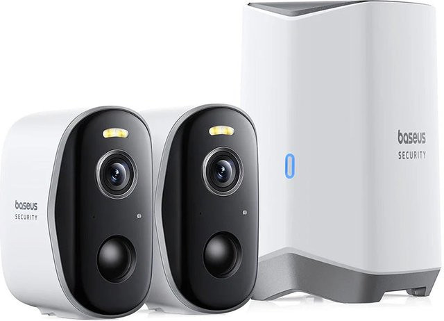 Baseus N1 Außenüberwachungskamera Set, 2K Auflösung, Wi-Fi, IP67, 2er-Set, weiß - Bild 1