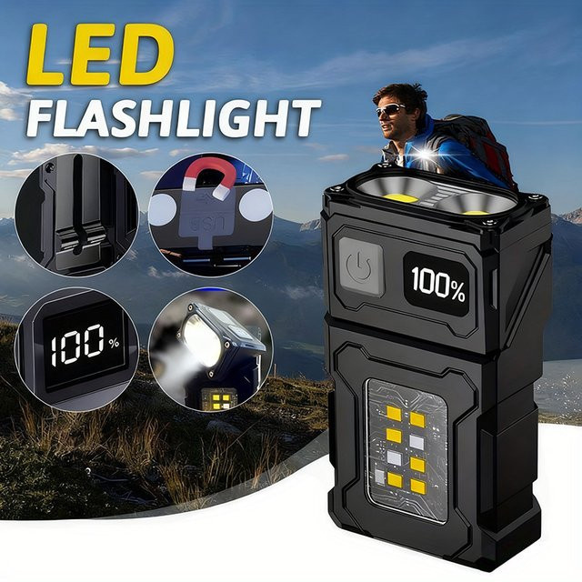 KDULIT Mini LED Taschenlampe mit USB-Aufladung, Magnet und COB Notlicht in Schwarz - Bild 1
