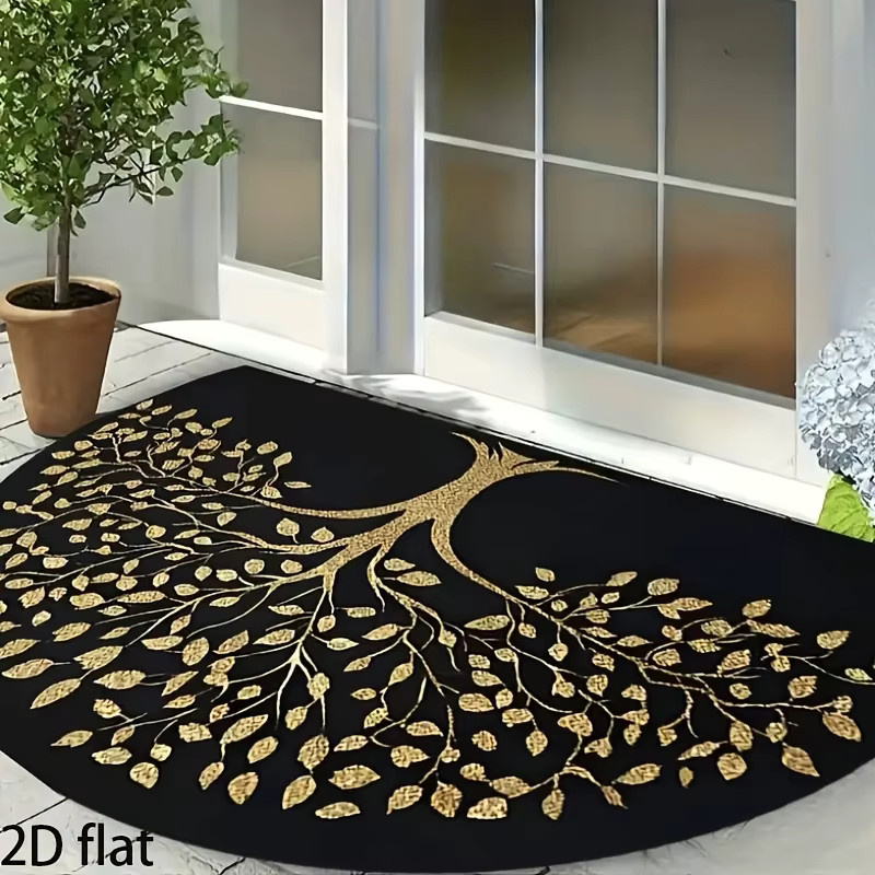 VIKAMA Halbrunde Fußmatte Goldener Lebensbaum, Rutschfeste und Waschbare Eingangsmatte in Schwarz, B: 60,0 cm, T: 40,0 cm - Bild 4