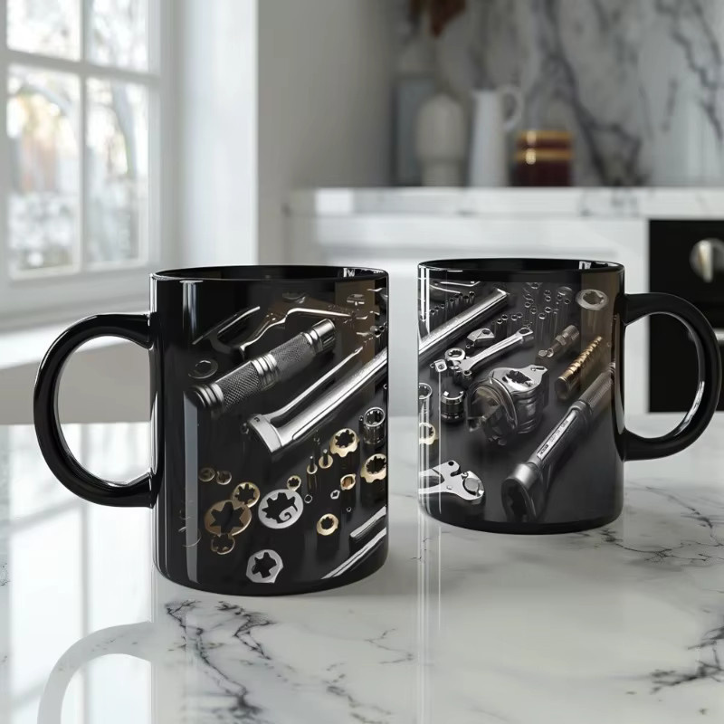 JUSTINLAU Kaffeetasse aus Keramik mit Werkzeugkasten und Schraubenschlüssel Design in Schwarz, 325 ml - Bild 2