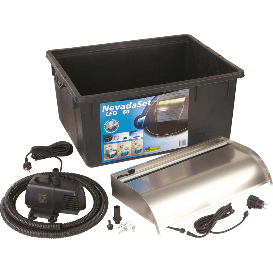 Ubbink Nevada 60 LED Wasserfall-Set aus Edelstahl in Silber mit Pumpe und Cool White Beleuchtung - Bild 2