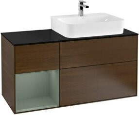 V&B Finion Waschtischunterschrank mit Abdeckplatte und integrierter LED-Beleuchtung, Nussbaumfurnier, Braun, Breite: 120 cm - Bild 1
