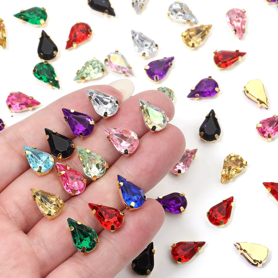 50er Paket Farbige Kristall Perlen in Tropfenform für DIY Kleidung Dekoration und zum Aufnähen in Schwarz und Multicolour - Bild 2