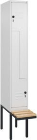 C+P Z-Spind Classic PLUS Sitzbank mit 2 Fächern und Sicherheits-Drehriegel, Farbe Weiß/Grau, Sitzfläche aus Buche-Hartholz, B/H/T: 212,0 x 81,5 x 30,0 cm - Bild 1