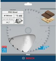 Bosch Kreissägeblatt Speedline Wood Hartmetall mit 24 Zähnen, Durchmesser: 190 mm, Bohrung: 30 mm, Breite: 2,4 mm - Bild 2