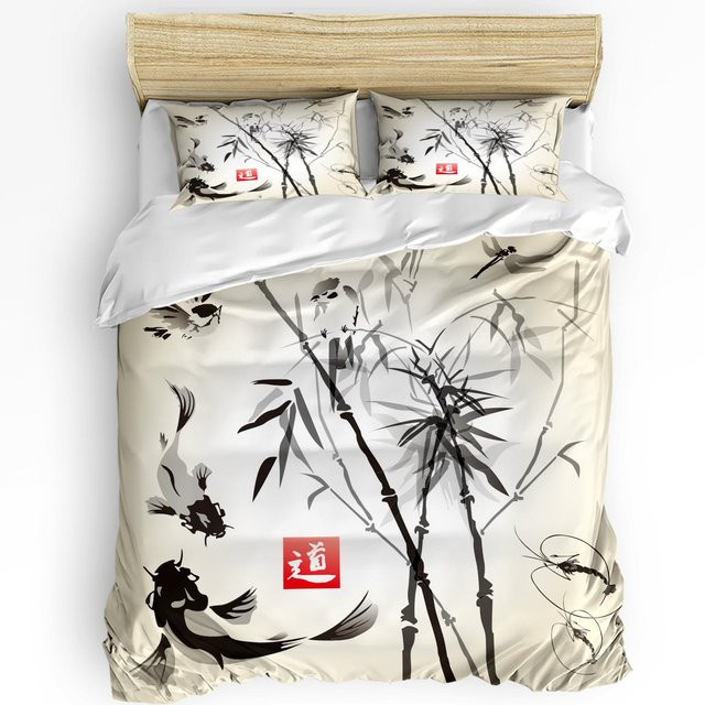 Lodestar Bettwäsche-Set Japanisches Geisha-Design mit Karpfen und Ahornblatt, 3-teilig, Beige, B/H: 240 x 220 cm - Bild 1